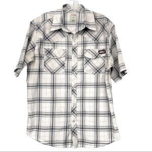 Dickies Short Sleeve Pearl Snap Western Shirt White w/ Blue Plaid Front Pocket﻿﻿